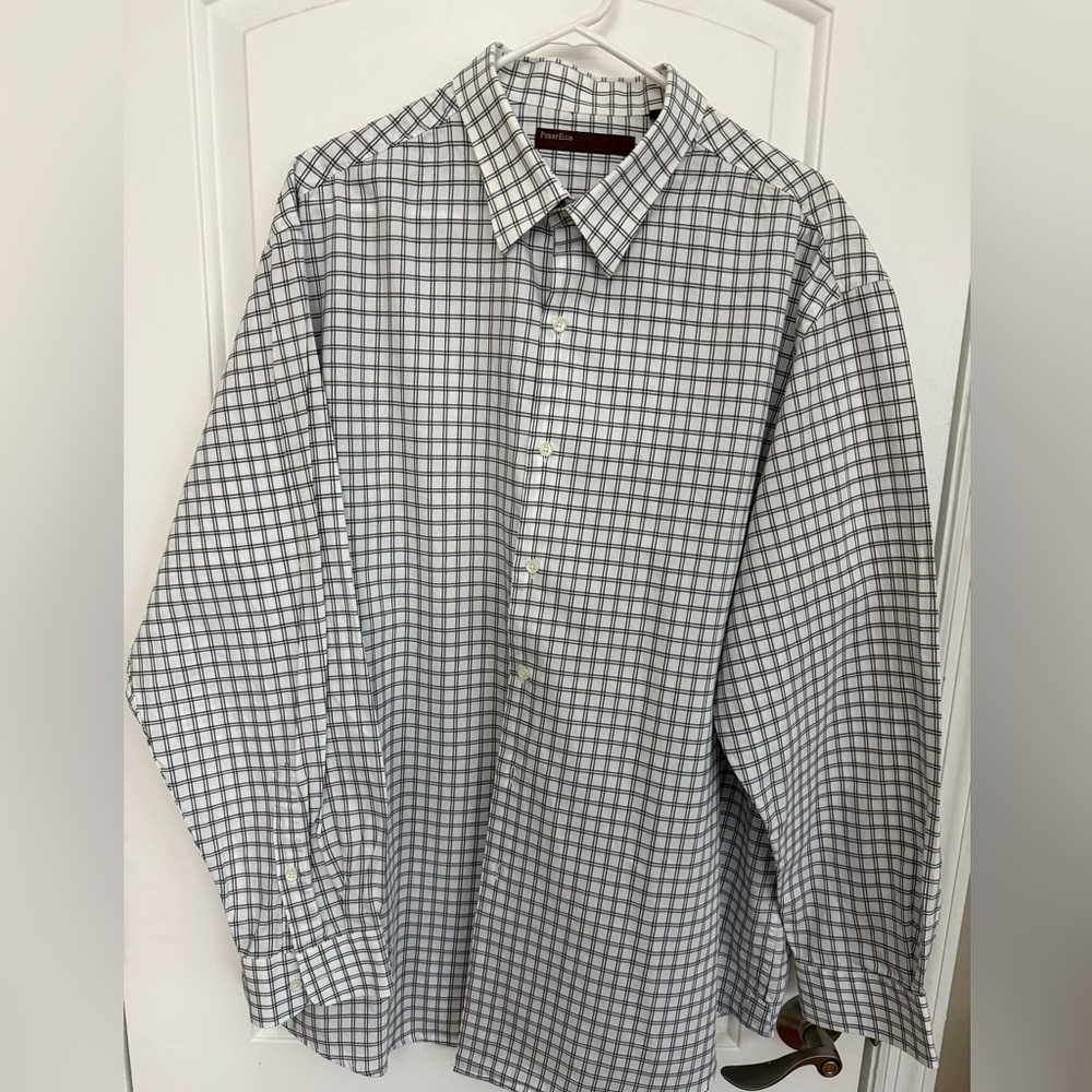 Perry Ellis Men's Plaid Shirt - Black and White Long Sleeve 2X